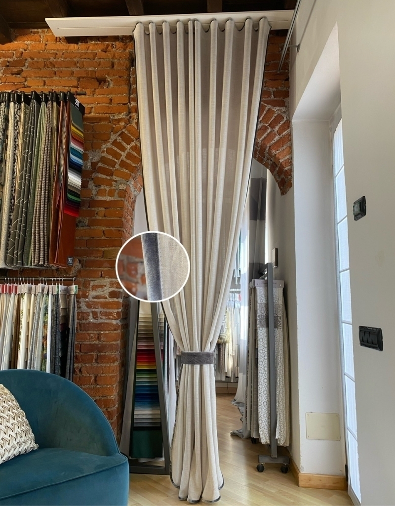 Tenda 50% Lino stropicciato con bordino in velluto